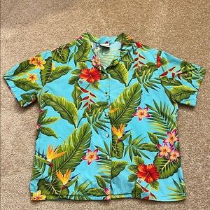 Go Barefoot Vibrant Tropical Print Men's Aloha Shirt Size Large